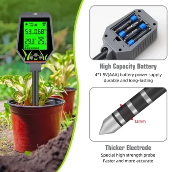 6-in-1 Digital tester for soil and liquids – pH, EC, light, moisture, fertiliser and temperature