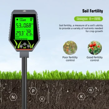6-in-1 Digital tester for soil and liquids – pH, EC, light, moisture, fertiliser and temperature