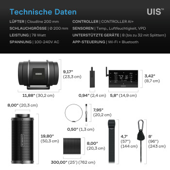AC-Infinity avluftningsset Pro 1370 m³/h ø200 mm med Controller AI+
