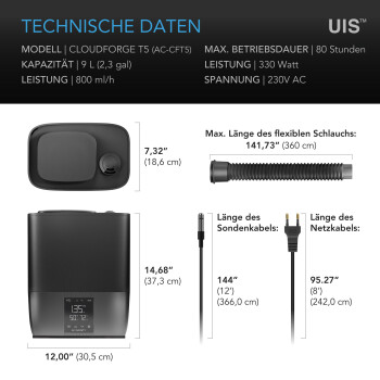 AC Infinity CLOUDFORGE T5 luftfuktare 9 liter med intelligent styrning