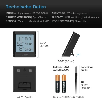AC Infinity Smart Hygrometer B1 – VPD-klimatsmätare med extern sensor