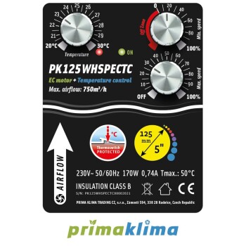 Prima Klima Whisperblower Extractor Fan EC-TC Temperature Control 800m³/h ø125mm