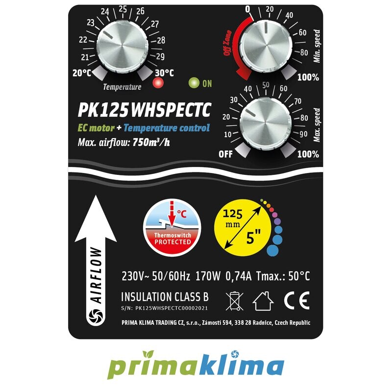Prima Klima Whisperblower Extractor Fan EC-TC Temperature Control 800m
