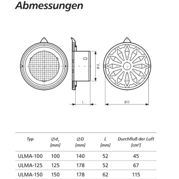 Ventilation Grid Aluminium Cast 100mm, 125mm, 150mm